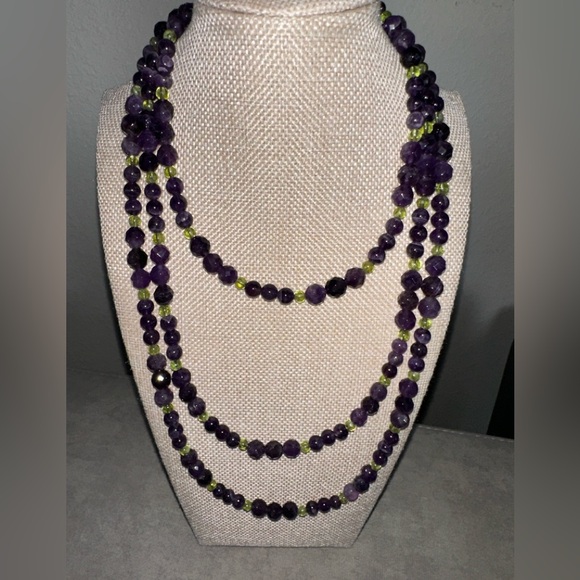 Amethyst & Peridot bead extra long necklace by Jay King - Picture 4 of 13